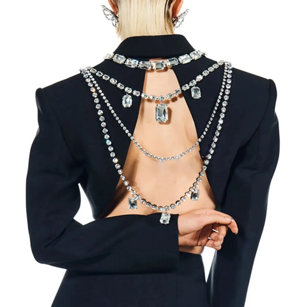 Body Jewelry Retainers - Połysk Rhinestone długi frędzel powrót łańcuszek